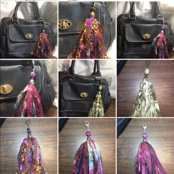 Silk blush tassel purse charm pendant copper mosaic bead NWT Artisan - Picture 5 of 7